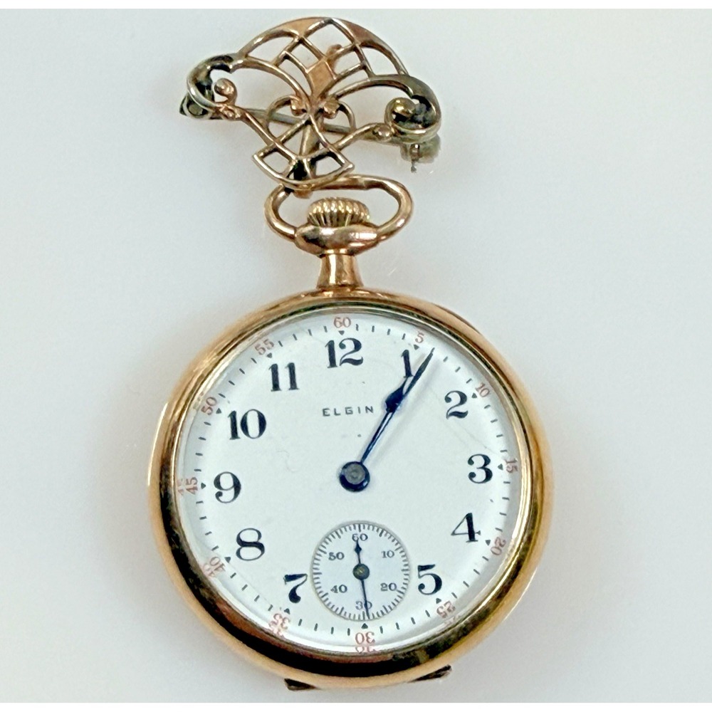 Antique Elgin Ladies Pendant Brooch Watch B&B Royal Gold Filled 3/0 READ